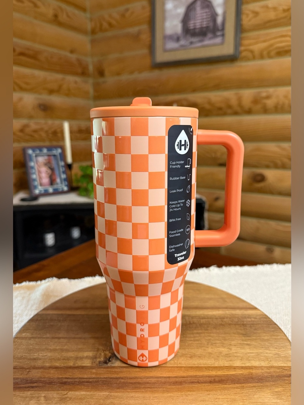 ORANGE CHECKERS HydroJug 32oz Traveler Straw Tumbler • LEAKPROOF